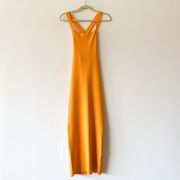Zara Ribbed Knit Orange Midi Dress Size Medium - Picture 3 of 9